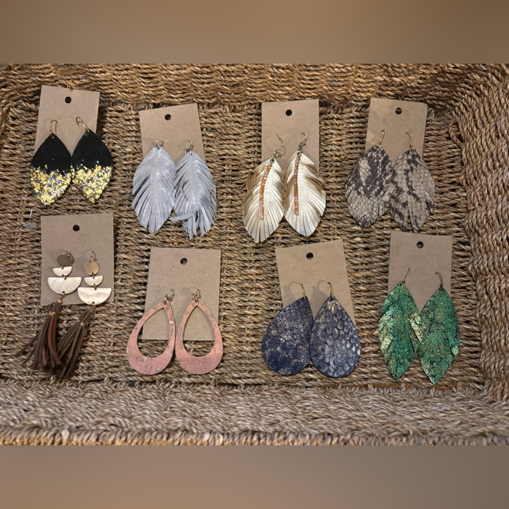 Elegant Feather Earrings Set - Gold, Silver, Green